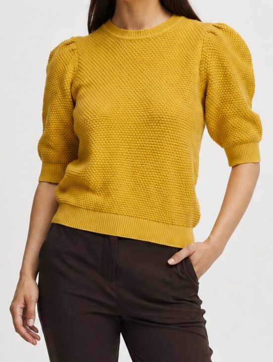 B.Young Sweaters - b.young | Mustard Puff-Sleeve Knit Sweater, Size L